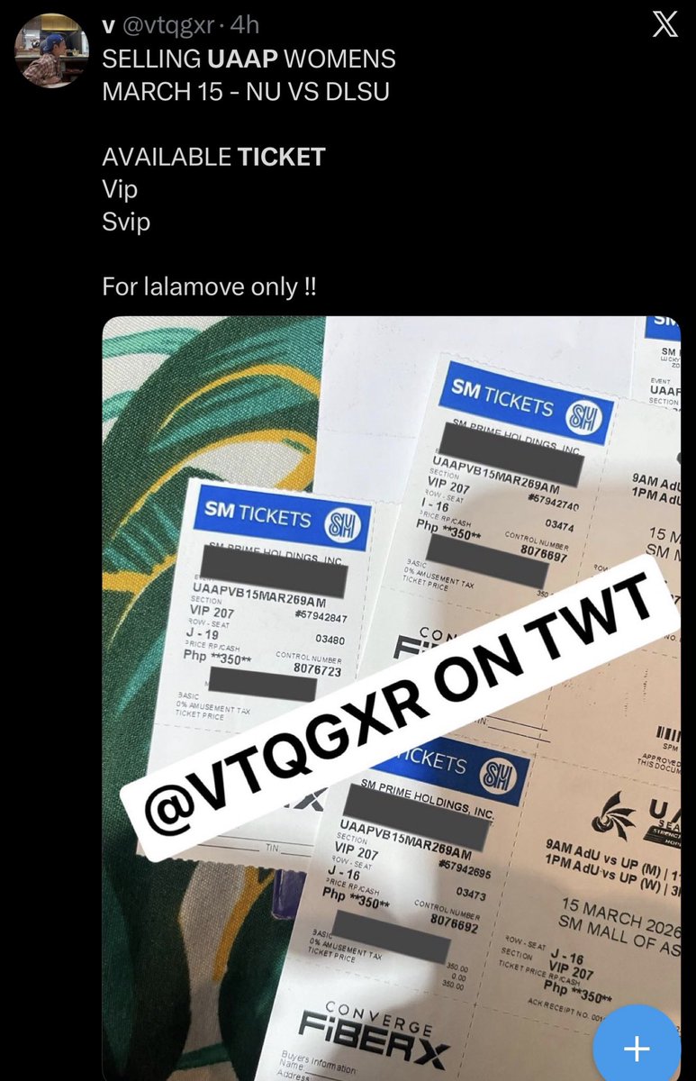 SCAMMER ALERT ‼️

Wag magpapa loko. I was already scammed by this account. Upon the arrival of the Lalamove rider sa declared “location” niya, he blocked me and di sinasagot call ng rider.

#uaap #volleyball #ticket #dlsu