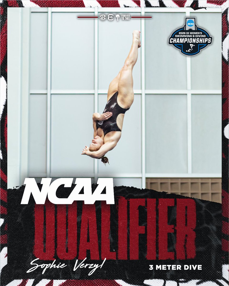 GamecockSwmDive's tweet photo. 𝐓𝐈𝐂𝐊𝐄𝐓 𝐏𝐔𝐍𝐂𝐇𝐄𝐃 🎟️ 

Sophie Verzyl is a 2x NCAA Championship qualifier after notching a school record score of 784.70 (12 dives) at the Zone Championships! https://t.co/kmr3s7rbHa
