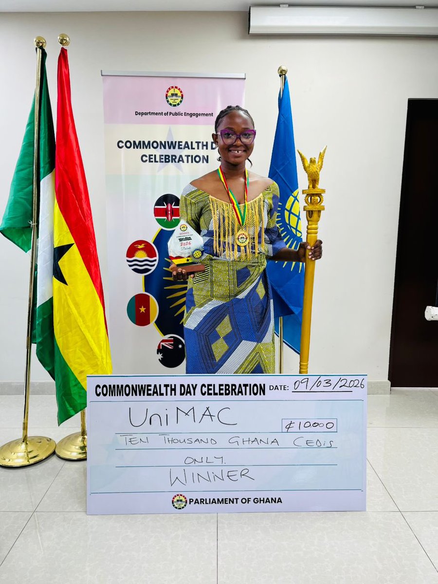 UniMACExternal's tweet photo. Representatives Titus Owusu Darko and Precious Agrobesa Akos delivered an outstanding performance to secure 1st place for UniMAC, defeating teams from KNUST, University of Ghana, Central University, University for Development Studies, and the University for Business... https://t.co/LToRQBZt0A