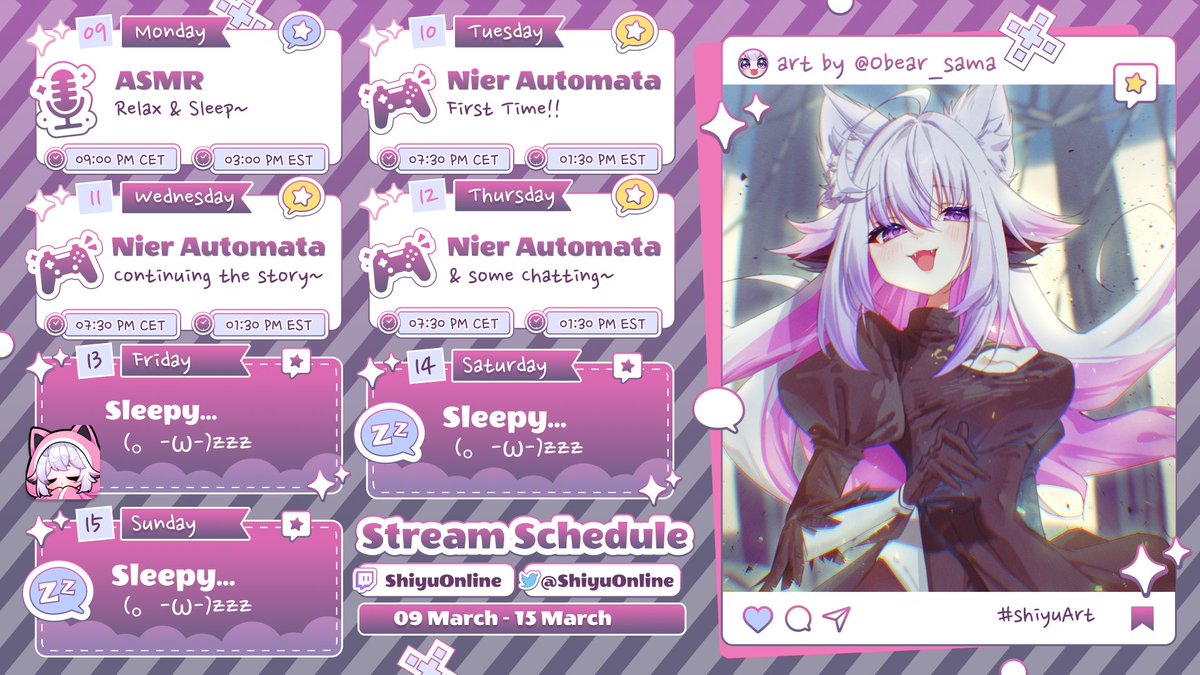 ShiyuOnline's tweet photo. 🍡【Stream Schedule - Week 11】🍡

Guys... 

It's finally time for Nier Automata!! 
(It will also be my first time playing it ever :D) https://t.co/lP0nuZYSJ5
