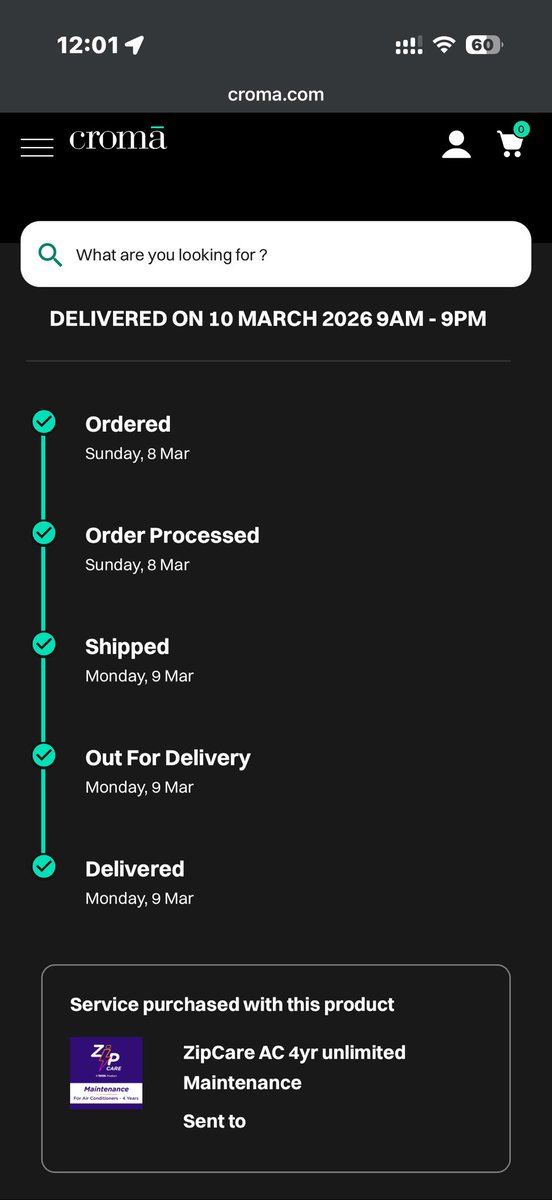 labdeviraj's tweet photo. @cromaretail 

I purchased HAIER Ac 1.6 T from kharghar shop on 8th March . While purchasing shop sales person agreed to delivered my AC on 9th March. 
On 9th March no AC delivered yet nor call from delivery person but now received msg your AC was delivered on 10th March https://t.co/SDy7oGaDsk