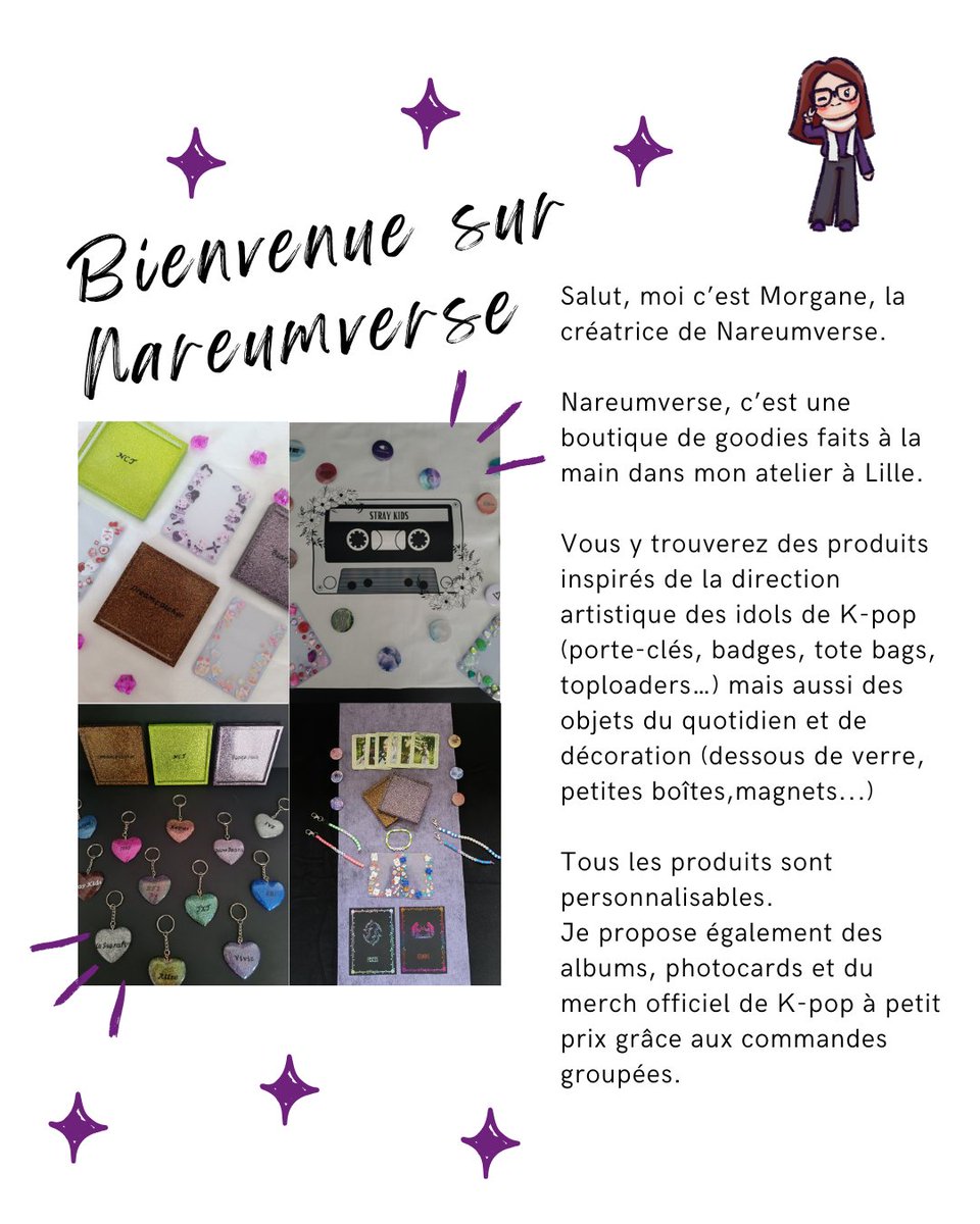 Nareumverse's tweet photo. Pour ce tout premier post, une présentation s'impose !

Dans l'ordre vous retrouvez :
💐 la présentation de la boutique
🎤 qui je suis
🪅 la signification du nom Nareumverse

🗓 Ouverture de la boutique en ligne en avril https://t.co/0VSAtCECO0
