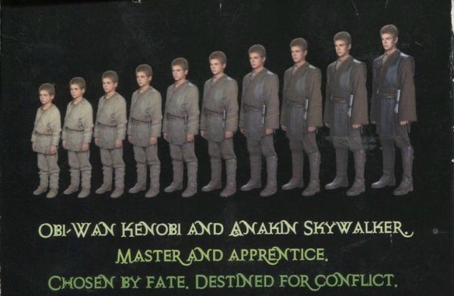 jtimsuggs's tweet photo. Still really love how Star Wars books in the Early 2000s decided that the best way to show Anakin growing up into how he appears in Episode II, was by creating this wild graphic on the back https://t.co/EFqlopFspG