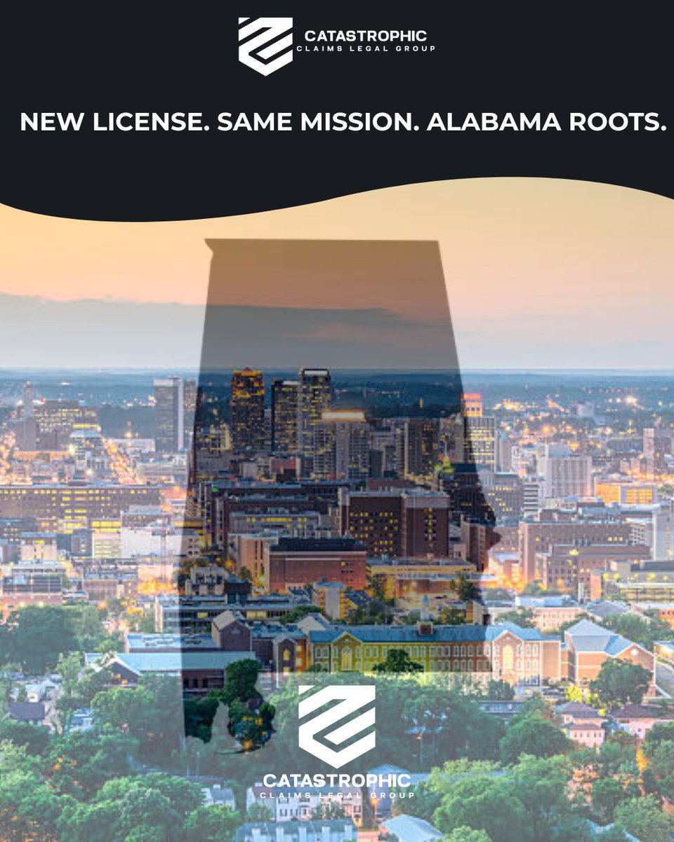 CatClaimsLegal's tweet photo. New license. Same mission. Alabama roots.

Catastrophic Claims Legal Group is now licensed in Alabama and proud to continue expanding its reach across serious property damage, catastrophic injury, and car accident matters.

#AlabamaLawyer #InsuranceClaims  #StormDamageLawyer https://t.co/yDmDQi4IB8