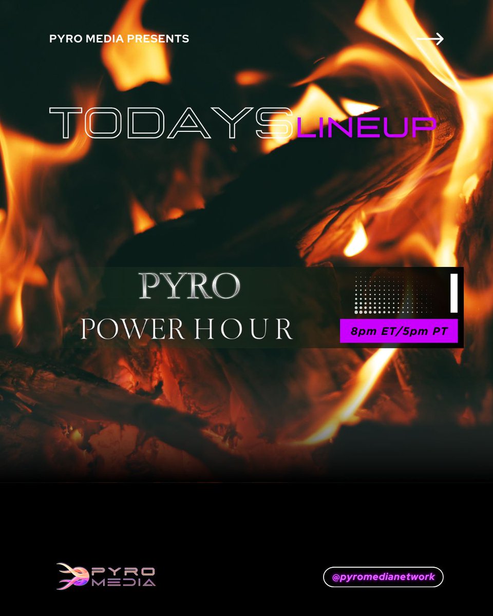 pyromedianet's tweet image. We lost an hour to Daylight Saving Time but the grind didn’t lose momentum. ⏰🔥

Kick off the week with Pyro Media Network tonight.

🎙 Pyro Power Hour – Monday Night Kickoff

LIVE
5PM PST
7PM CST
8PM EST

Pull up and start your week with some 🔥
#MondayMotivation #PyroPowerHour