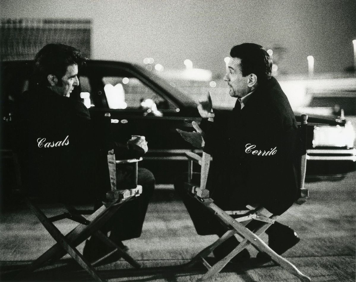Al Pacino and Robert De Niro on the set of Heat, 1995