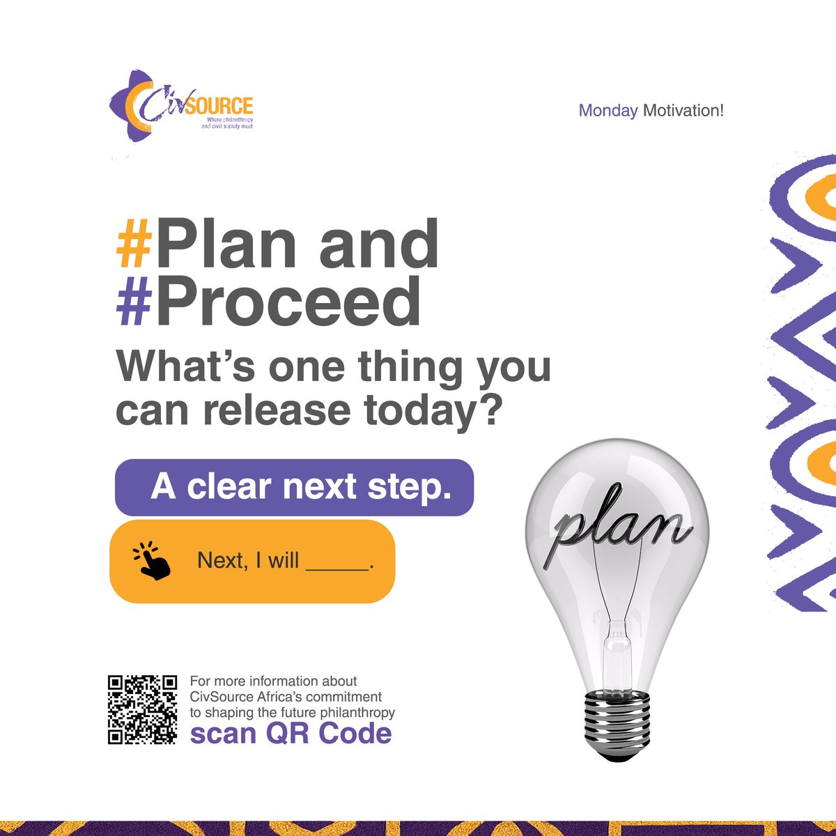 CivsourceAfrica's tweet image. 🙌🏾Monday Motivation! 
#Plan and #Proceed
❓Q: What’s one gift you can give yourself today?
✍🏾A: A clear next step.

“Next, I will _____.”

Clarity loves action. Keep it small, keep it real, keep it moving.

ℹ️ CivSource Africa’s 🔗: civsourceafrica.com

#MondayMindset