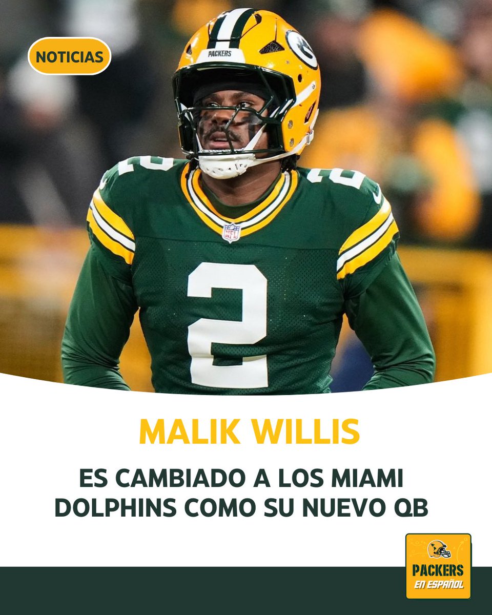 ¡Gracias por todo Malik! ¡Éxito! 🧀

Malik Willis es firmado por los Miami Dolphins y se convierte en su nuevo QB titular.

#GoPackGo #PackersES