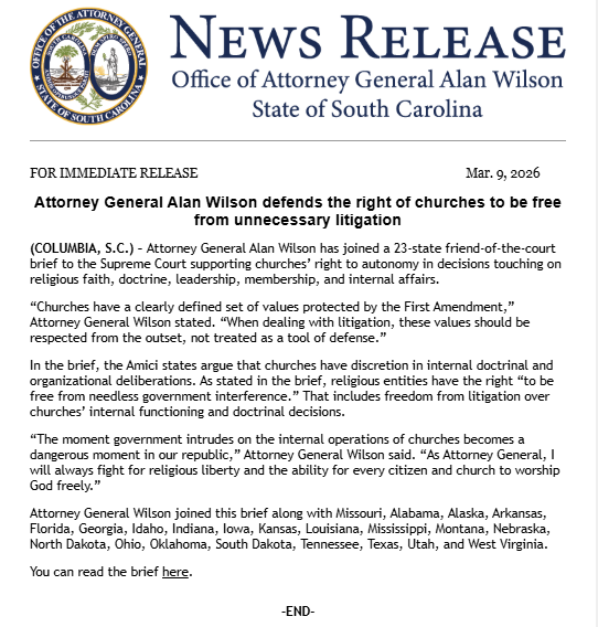South Carolina Attorney General's Office tweet media
