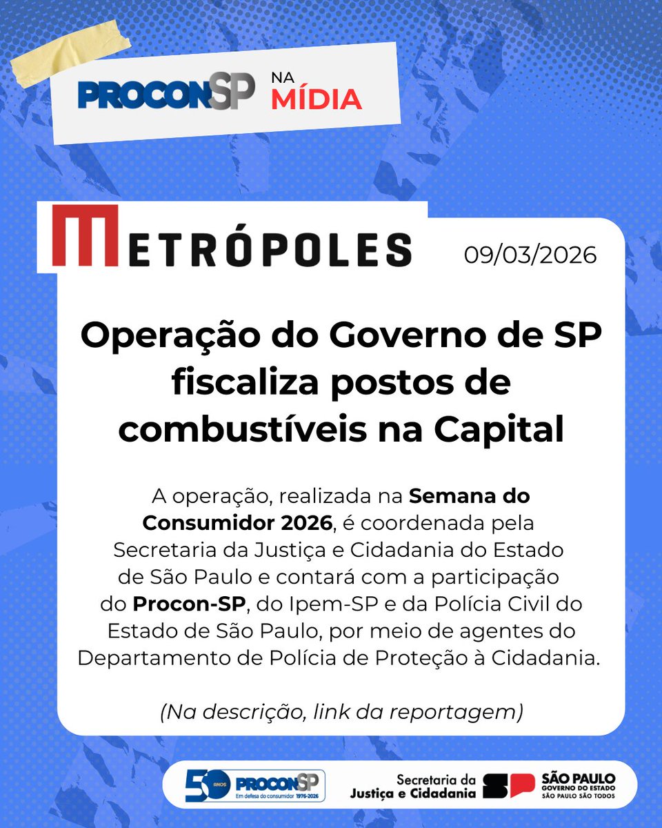 proconspoficial's tweet photo. #NaMídia Semana do Consumidor - Operação do Governo de SP fiscaliza postos de combustíveis na Capital nesta segunda (9). A operação é coordenada pela Secretaria da Justiça e Cidadania e conta com #ProconSP , Ipem-SP e Polícia Civil via DPPC. Leia em: https://t.co/oVpufXPVKk https://t.co/9bF78zI1Jd