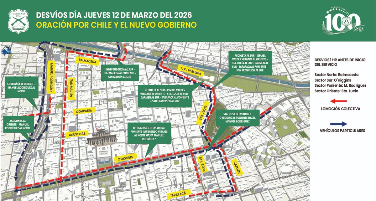 Este martes 10 y miércoles 11 de marzo se relizarán cortes y desvíos de tránsito en varios puntos del centro de Santiago, debido a actividades asociadas a la ceremonia del Cambio de Mando Presidencial. Programa su viaje, prefiera el Metro e infórmese a través de la 98.1