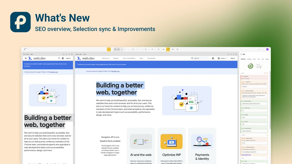 PixefyApp's tweet photo. New Pixefy update ๐
๐ SEO Overview
๐ฏ Selection Sync across panes
+ Stability improvements and bug fixes.
#Pixefy #seo #visualQA #WebsiteDesign #seooverview https://t.co/kgC11Ht7LA