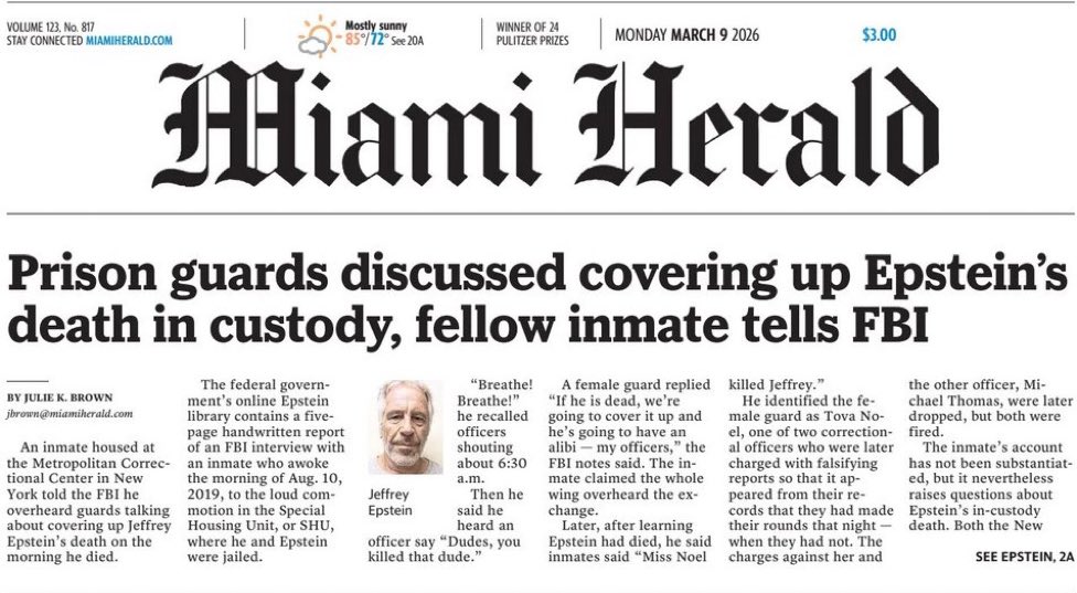The Miami Herald put the Epstein files on page one.

This is the paper that broke the story. Julie K. Brown's investigation forced the case open.

Now the documents are confirming what they reported years ago.
