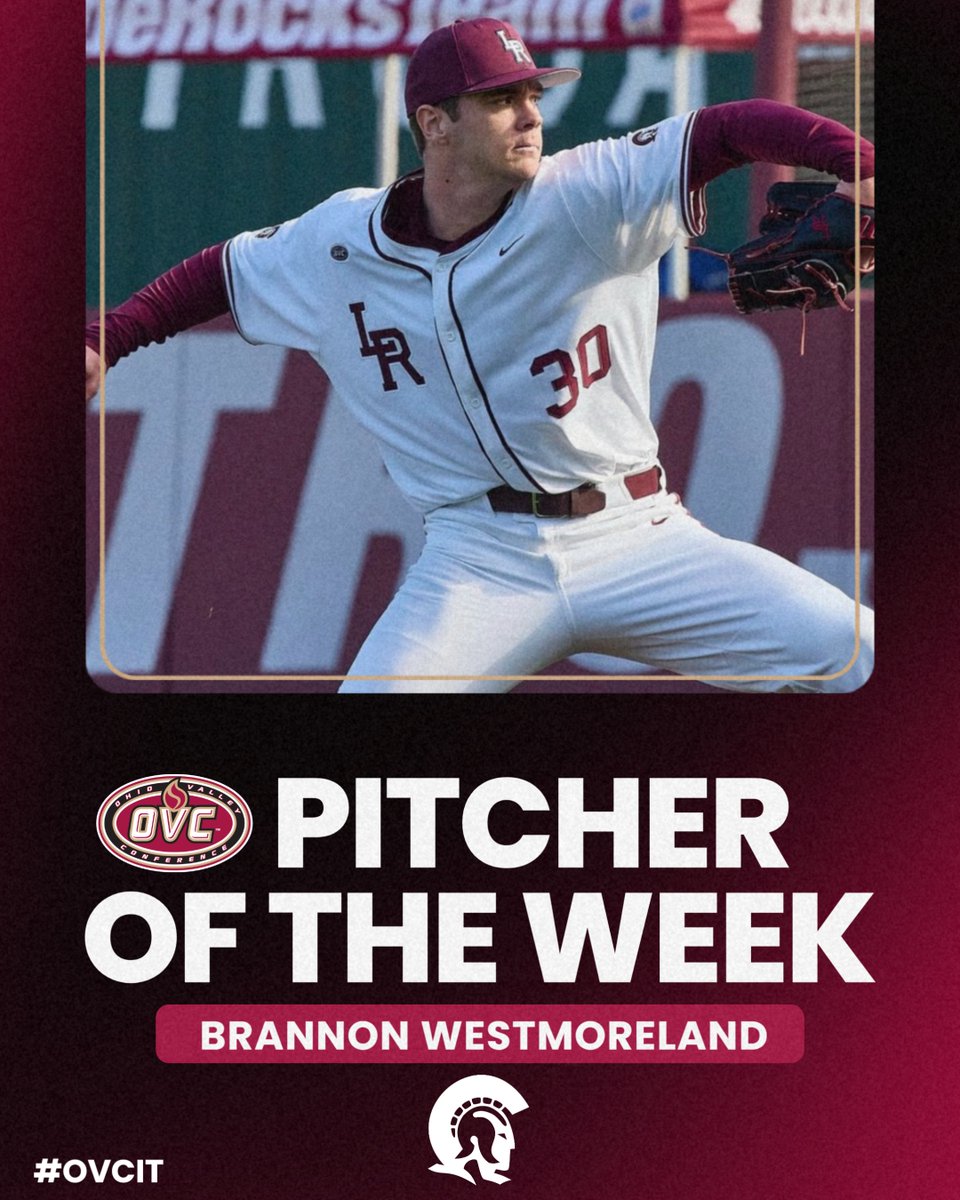 He tossed 6️⃣ scoreless innings while striking out 8️⃣ in helping <a href="/LittleRockBSB/">Little Rock Trojan Baseball</a> to a win at UCA.

Brannon Westmoreland (<a href="/Brannon1420/">Brannon Westmoreland</a>) is the 𝗢𝗩𝗖 𝗕𝗮𝘀𝗲𝗯𝗮𝗹𝗹 ⚾ 𝗖𝗼-𝗣𝗶𝘁𝗰𝗵𝗲𝗿 𝗼𝗳 𝘁𝗵𝗲 𝗪𝗲𝗲𝗸.
 
#OVCit | #LittleRocksTeam