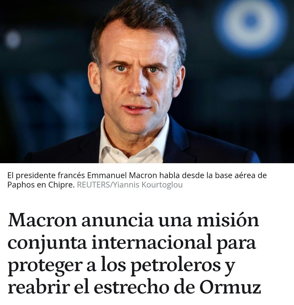 La UE está llevando buques de guerra a Ormuz para proteger a los petroleros.

Recordad que no fueron capaces de llevar buques de guerra para proteger a los PALESTINOS!

Antes el petróleo que las personas.

Así nos va con esta gentuza.