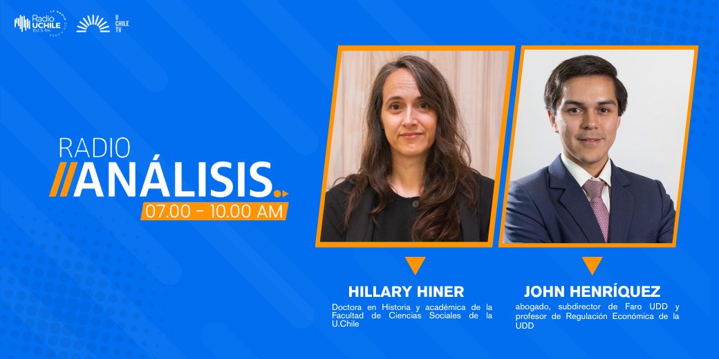 uchileradio's tweet photo. MAÑANA en #RadioAnálisis: conversamos sobre con actualidad con la doctora en Historia y académica de la @facsouchile, Hillary Hiner; y con el abogado, subdirector de @Faro_UDD  y académico de Regulación Económica de la @UDD_cl, @johenriquez93.

📻102.5 FM
🎧https://t.co/QaM6fOtXF7
💻https://t.co/70e8VGGEG7