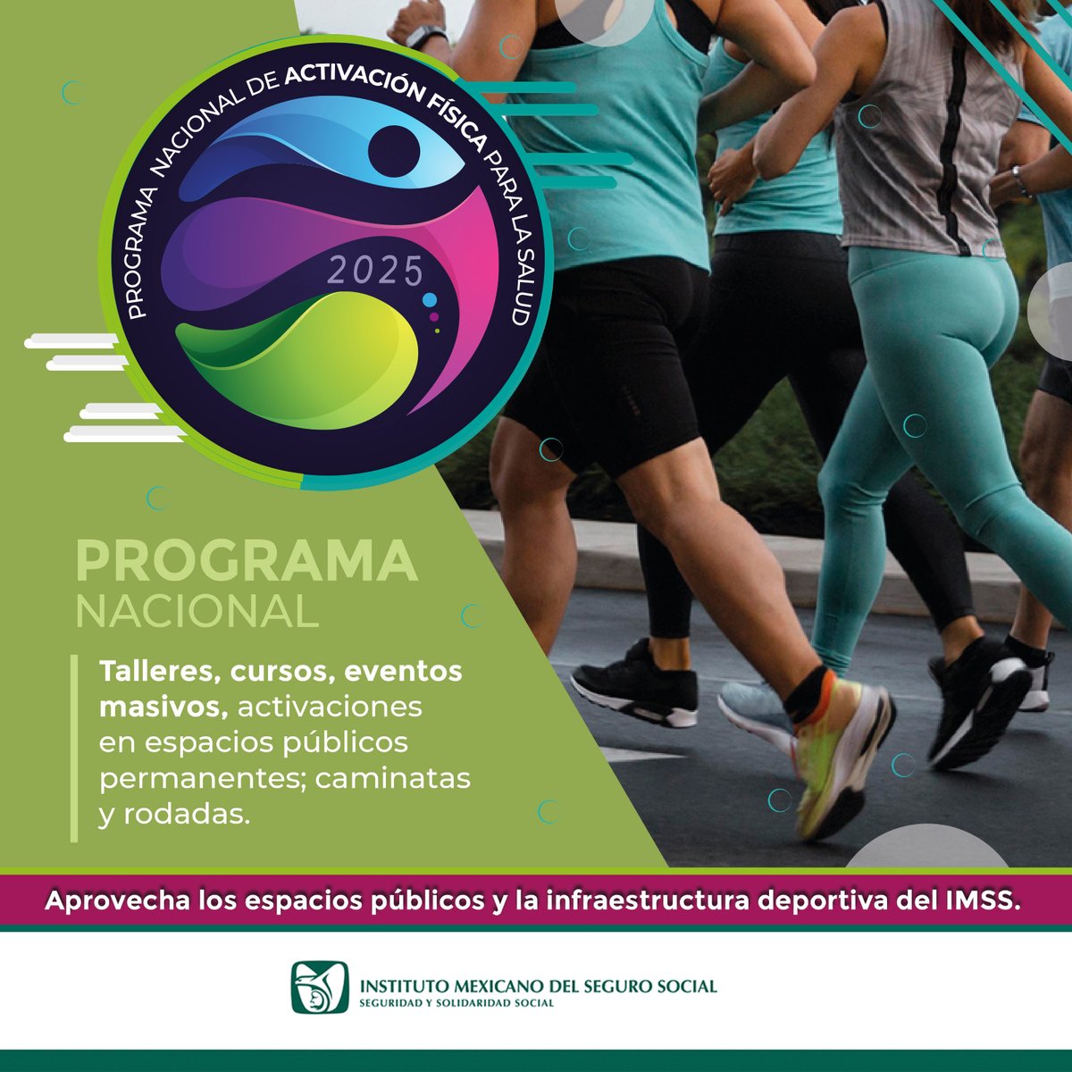 #Entérate  Con nuestro programa nacional de activación física del #IMSS podrás disfrutar de:
▫️ Talleres, cursos y eventos masivos.
▫️ Activaciones en espacios públicos.
▫️ Caminatas y rodadas.
