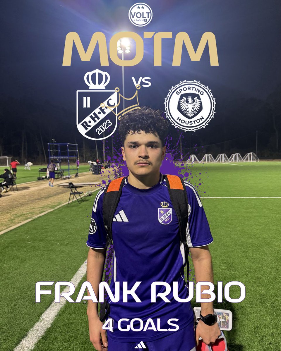RealHoustonFut's tweet photo. HUGE SHOUTOUT TO FRANK RUBIO! Our Man of the Match for RHFC II 5-2 Win over Sporting Houston FC in the @VoltLeague_US 2. Frank scored a HAUL in the match and received MOTM! #VamosRealHouston #RealHoustonFC #MOTM #RHFCII #VamosReal🟣⭐️ https://t.co/OQF5NRj0ZN