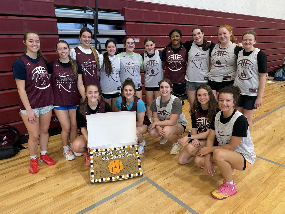 MCLadyBaronsBB's tweet image. Celebrated Lilah today with the team after practice as she officially joined the 100 Career 3s Club. We’re proud of the work she’s put in to become one of the top shooters in the league! #KEEPKNOCKING 🏀