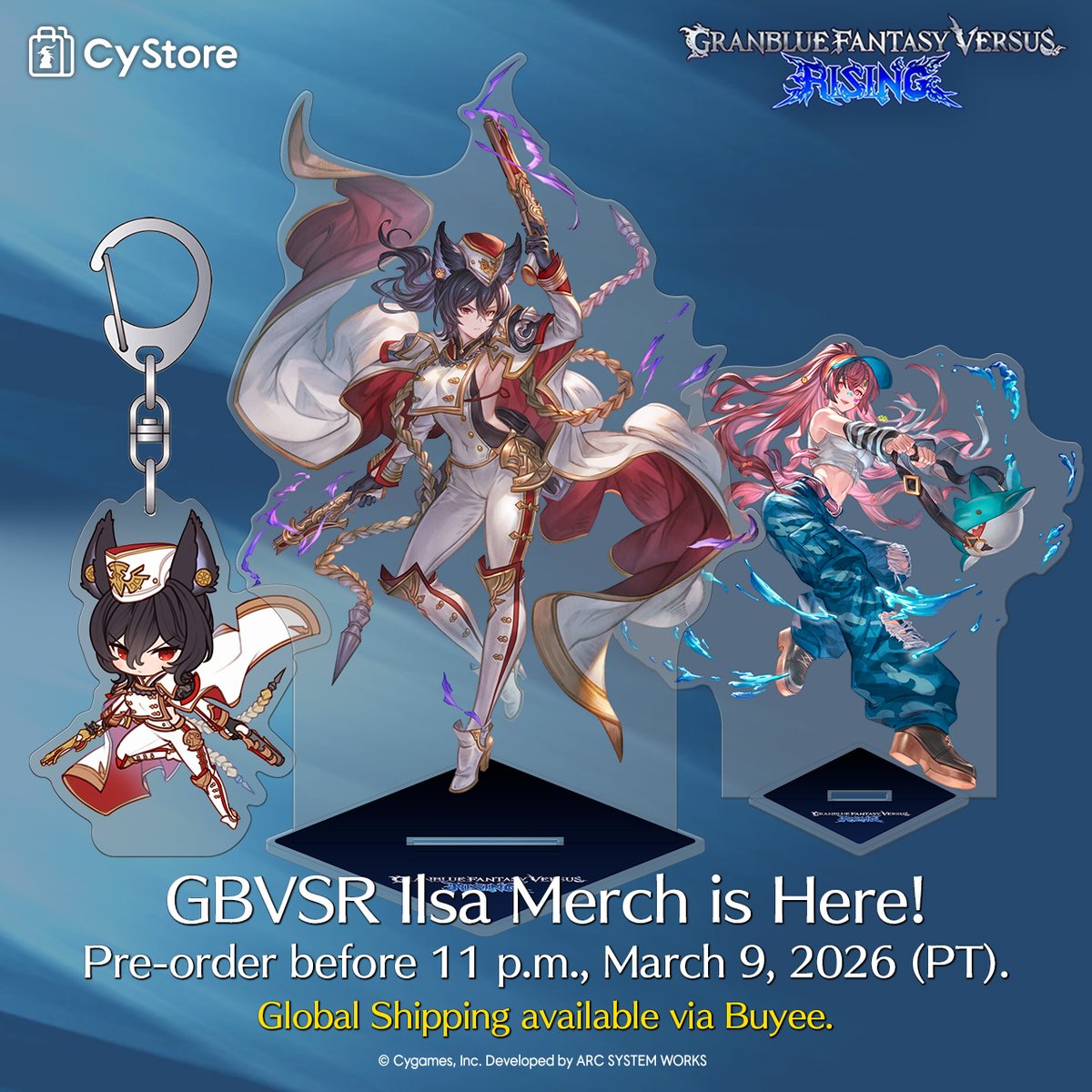 Cygames_goods's tweet image. 📢 Pre-orders for this collection of merch celebrating Ilsa's arrival are only open until 11 p.m., Mar 9 (PT)!

Get yours now: cystore.com/Form/Product/P…

Global shipping available via @Buyee!

#GBVSR #CyStore