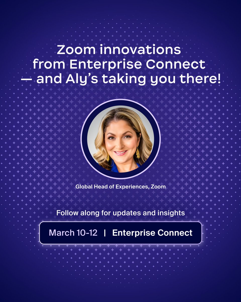 Enterprise Connect is almost here! 🚀

Aly Klidies, Global Head of Experiences at Zoom, will be on the ground 3/10-3/12, bringing you the inside scoop from AI innovations, booth activations, and the newest ways Zoom helps teams work smarter. 

Follow along to get inspired — and