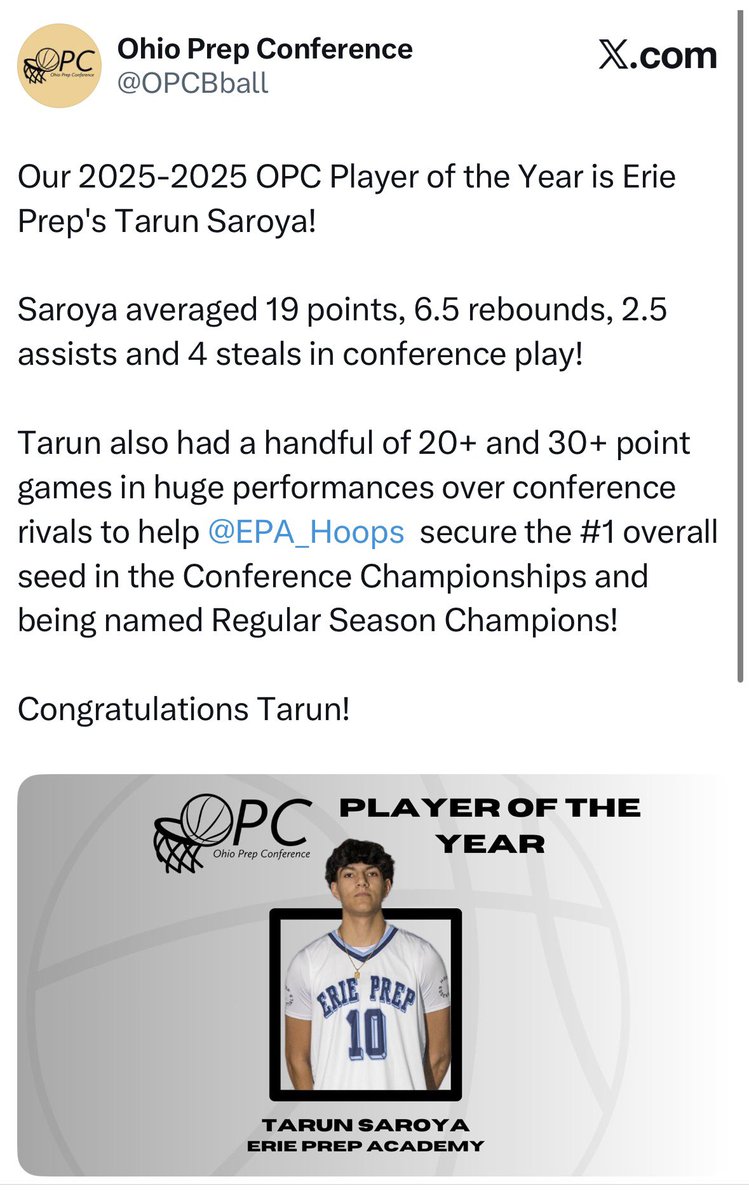 tarun_saroya10's tweet photo. Super Grateful To Be Awarded The 2025-2026 OPC Player Of The Year‼️@dbrisk0 @benjdaniels17 @JykeviousS @OfficiallyCE @David_Stins0n https://t.co/92IEkZgmT0