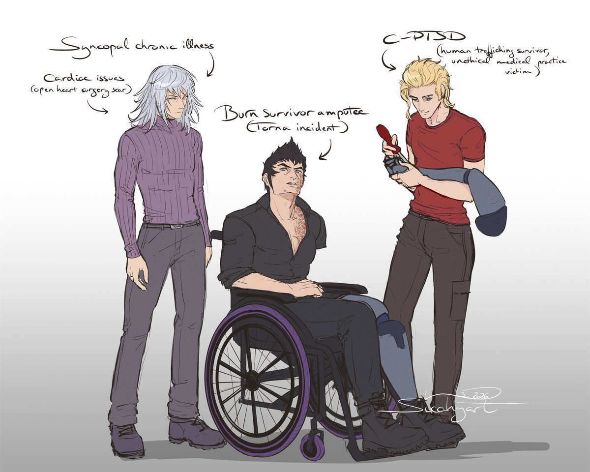 sicahyart's tweet photo. Concept: modern AU but they keep their disabilities https://t.co/wyvNBgkR2N