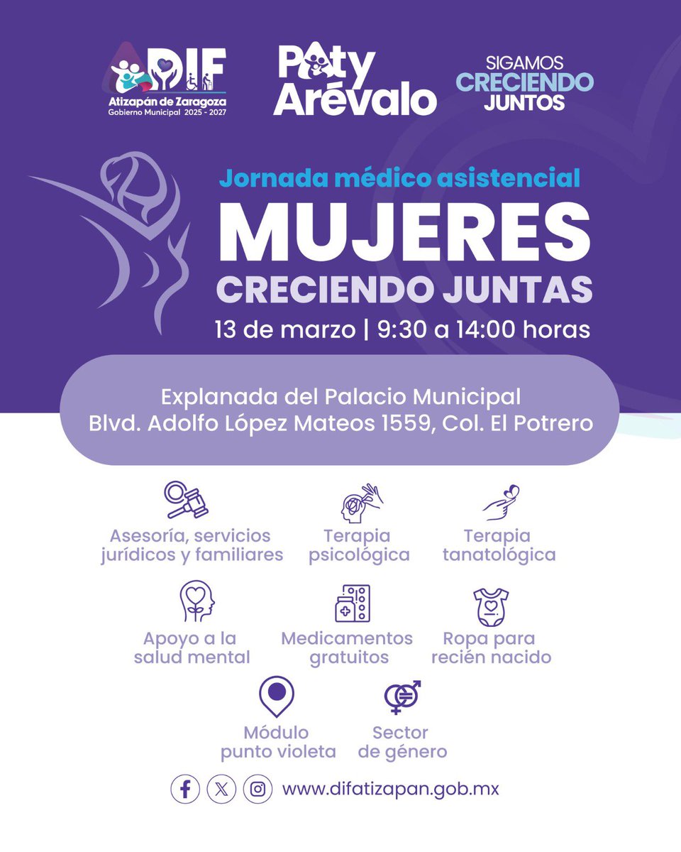 Pedro_RVillegas's tweet photo. Mi esposa @patyarevalo_r a través del #DIFAtizapán, llevará a cabo la jornada “Mujeres Creciendo Juntas”, un espacio pensado para acompañar, orientar y brindar distintos apoyos a las mujeres de nuestro municipio, acercando servicios que fortalecen su salud y bienestar. https://t.co/ccbg9aHRJ4