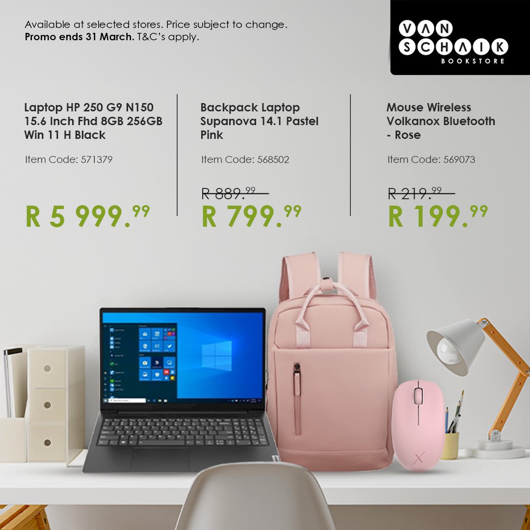 vanschaik1's tweet image. 🎒💻 Upgrade your study setup this semester.

Laptop ✔️
Backpack ✔️
Wireless mouse ✔️
Everything you need to stay organised and productive.
🔗 Shop now: bit.ly/3MW7tBU
⏳ Promo ends 31 March.

#BackToUni #VanSchaik