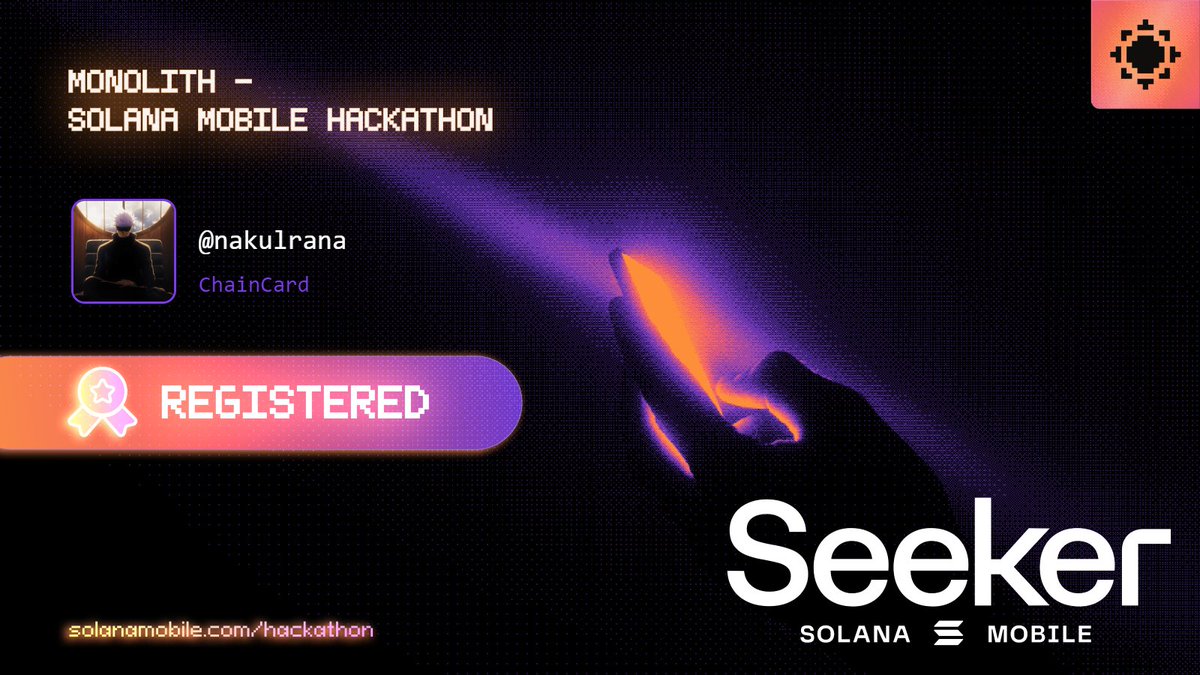 NakulRana__'s tweet photo. Submitted ChainCard to the Solana Mobile Monolith Hackathon
Scan → Identify → Mint.
Turn physical Pokémon cards into Solana NFTs directly from mobile.
@toly @mert @therealchaseeb @0x_diablo @somemobiledev @m_it #MonolithHackathon
@bluntbrain @kirat_tw https://t.co/DGwtE1hHKW