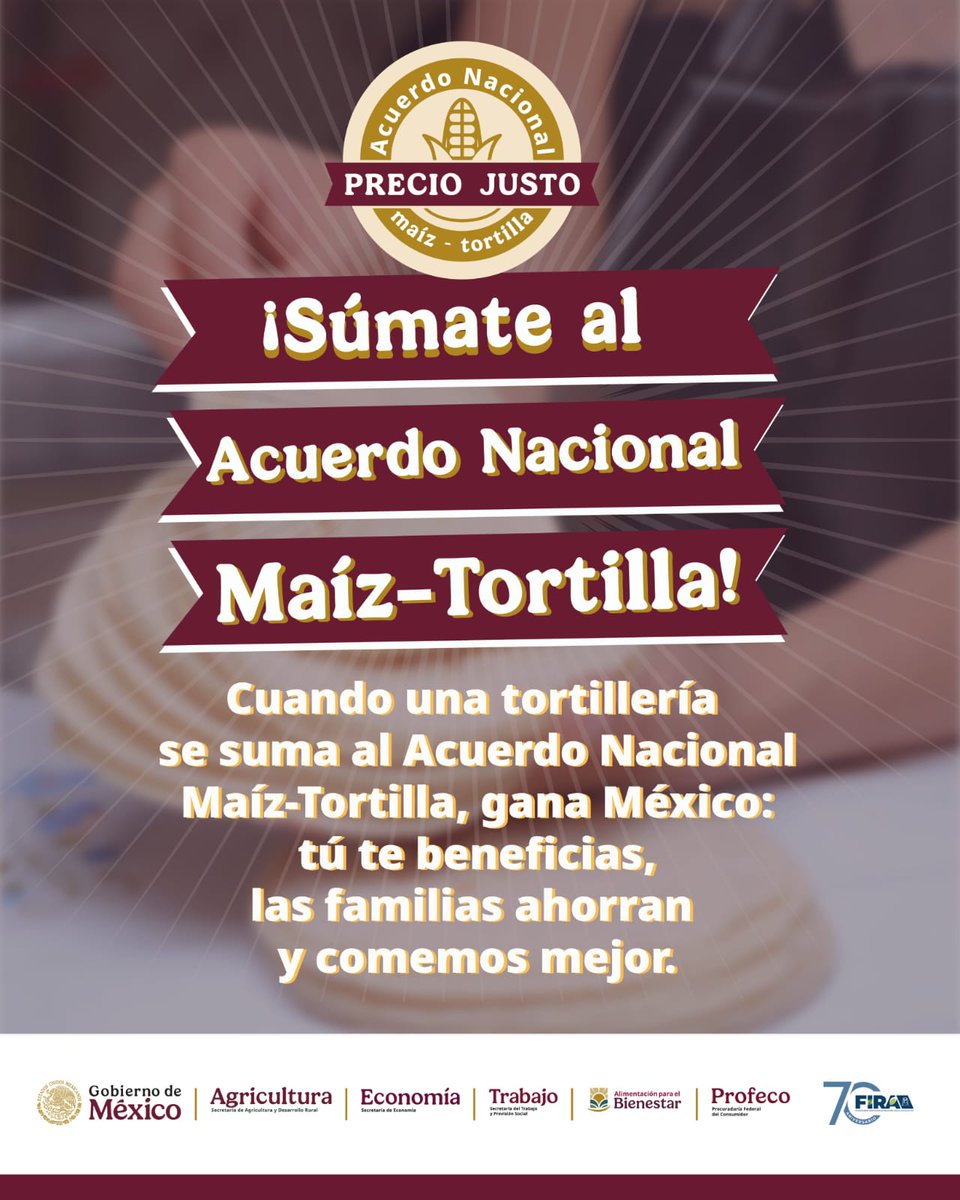 agricultura_dgo's tweet photo. Tienes tortilleria, SUMATE al Acuerdo Nacional MAIZ-TORTILLA y obten grandes beneficios.

Es muy faci😀l, acude al CADER ó DDR más cercano de la Secretaria de Agricultura y Desarrollo Rural del @GobiernoMX en Durango.

@Claudiashein @Agricultura_mex @JulioBerdegue @ismaelayala7 https://t.co/uF4yAwFnMI
