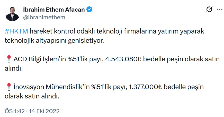 finxbist's tweet photo. HKTM'nin ortak olduğu ACD Bilgi İşlem - https://t.co/fNIoMwiiQy ve İnovasyon Mühendislik - https://t.co/5uVEwgpKb2 %90 üstü brüt karlılıkla çalışıyorlar. ACD, veri mühendisliği alanında faaliyet gösteriyor. İnovasyon, malzeme taşıyabilen otonom mobil robotlarla ilgileniyor. #HKTM https://t.co/xjXpDiNECH