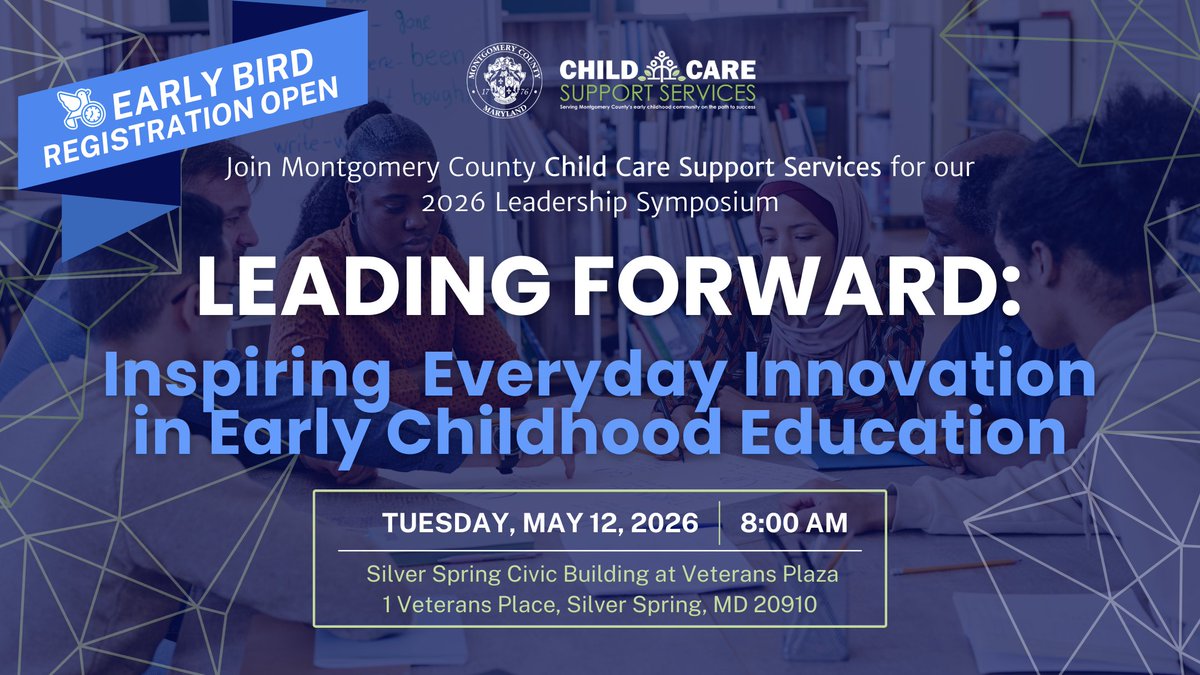 🐦 Early Bird Registration is NOW OPEN

✨ Leading Forward: Inspiring Everyday Innovation in Early Childhood Education

🔗 Register now: ow.ly/95bE50YrsxS

#CCSSLeadership #LeadingForward #DHHSCCSS #ECELeaders #MontgomeryCountyMD