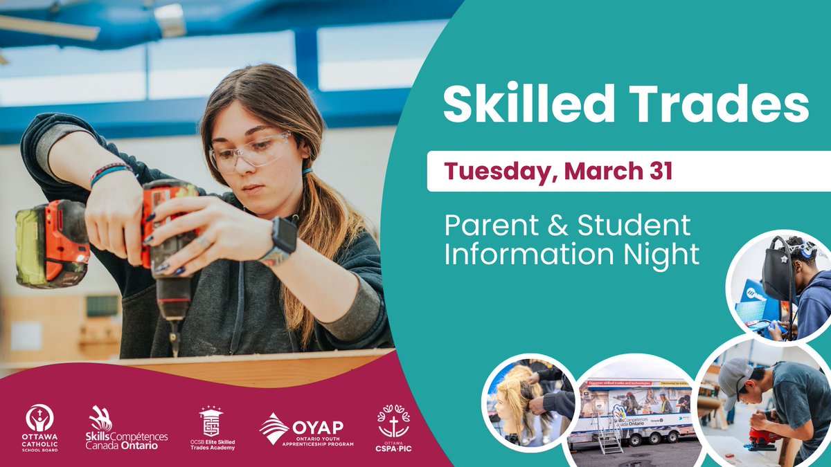 OttCatholicSB's tweet image. Join us for the OCSB Skilled Trades Parent Information Night!

📅 Mar 31
⏰ 6–8 PM
📍 St. Peter HS

Hear from @skillsontario CEO Ian Howcroft &amp;amp; explore hands-on simulators in the Skills Ontario trailer!

👉 eventbrite.ca/e/skilled-trad…

@ocsb_pathways #ocsbPathways #SkilledTrades