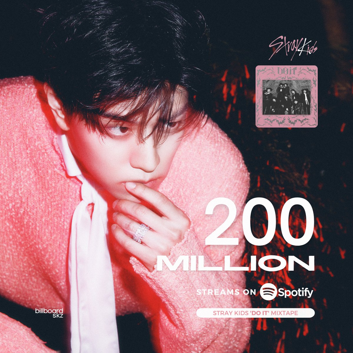 billboardskz's tweet image. &amp;lt;DO IT&amp;gt; Mixtape EP by @Stray_Kids has already surpassed 200,000,000 (200M) streams on Spotify!

#StrayKids #Do_It #DIVINE