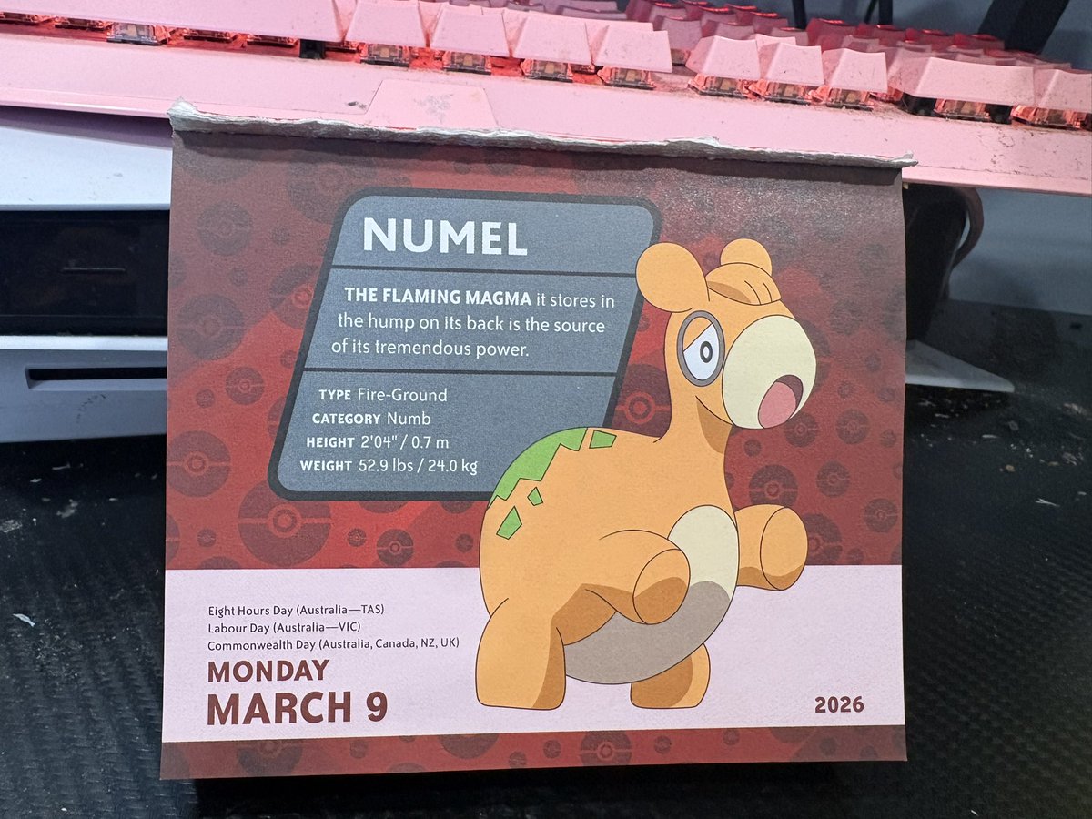 SoulMaier's tweet photo. Happy Monday, March 9, 2026. The Pokémon page today #pokemon #numel ❤️ https://t.co/fXlCNy59a2