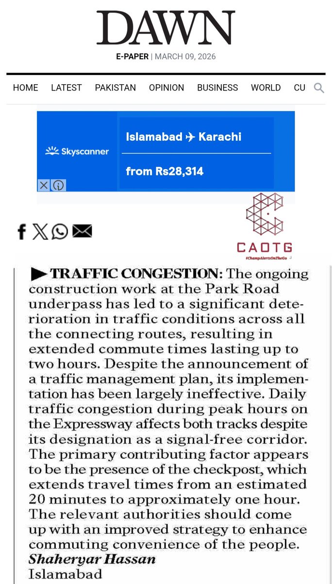 shaheryarhassan's tweet photo. #Dawn #Lettertotheeditor #Islamabad #ParkRoad Underpass Construction. #ChampAlertsOnTheGo #CAOTG 9/3/26

https://t.co/GDDLSx5OZp https://t.co/DML2g4SN4M