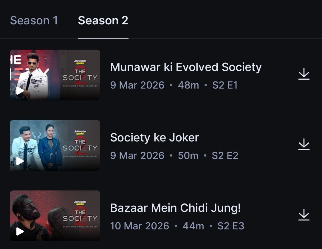 3 Episodes Out Now! 🔥
Don’t wait start watching the madness today.

Watch it on JioHotstar 🔥

Link 🔗: jiohotstar.com/1271432628?utm…

#MunawarFaruqui | #TheSocietyS2