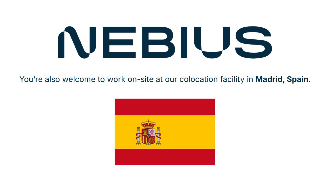🚨 $NBIS is opening a data center in Madrid, Spain.

I just found evidence that Nebius is launching a colocation facility in Madrid after digging through the company’s job listings.

They’re currently hiring a Data Center IT Manager to work on-site there.