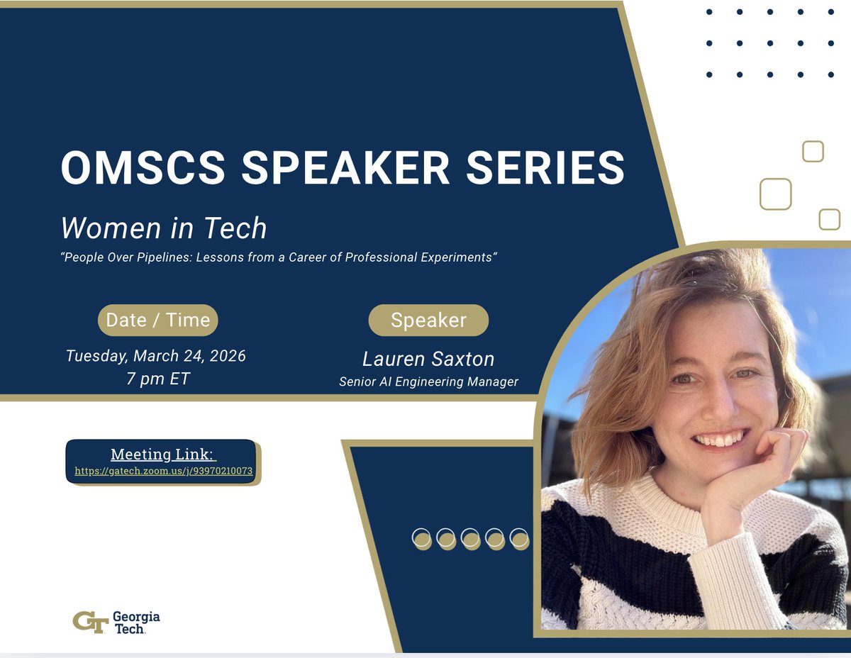 GTOMSCS's tweet photo. Join us for Lauren Saxton's talk on "People Over Pipelines: Lessons from a Career of Professional Experiments" on Tuesday, March 24 at 7 p.m. ET on Zoom: https://t.co/0Ty7Va5aI6 https://t.co/JnSmOcWIH7