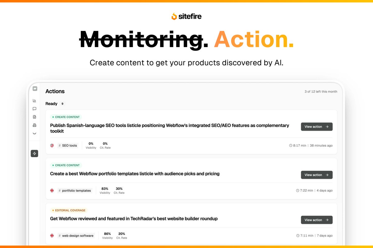 jochenmadler's tweet photo. sitefire (YC W26) launched on Product Hunt Mar 10 🚀. Create AI-optimized content to get your product discovered by AI agents such as ChatGPT, Claude Code, and Openclaw.

Follow the launch here: https://t.co/YWdQQ2kwE3. https://t.co/t85EVSRS8i
