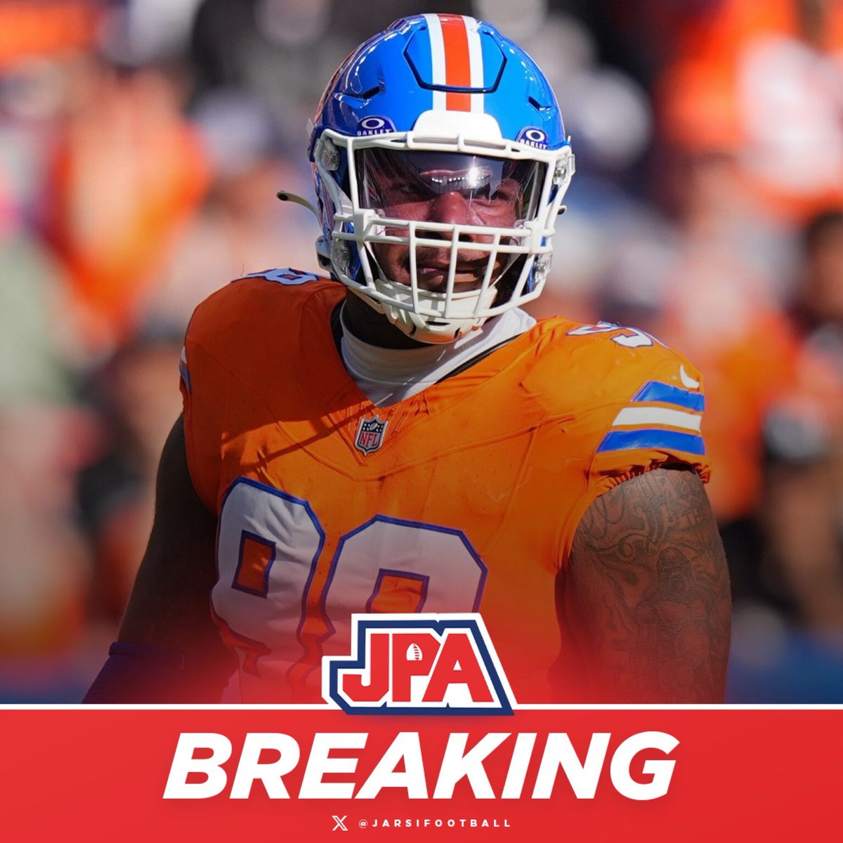 jasrifootball's tweet photo. 𝗕𝗥𝗘𝗔𝗞𝗜𝗡𝗚: Free agent DL John Franklin Meyers is signing with the Titans , per @Schultz_Report 

3-years, $63M. https://t.co/BMXWSfD01r