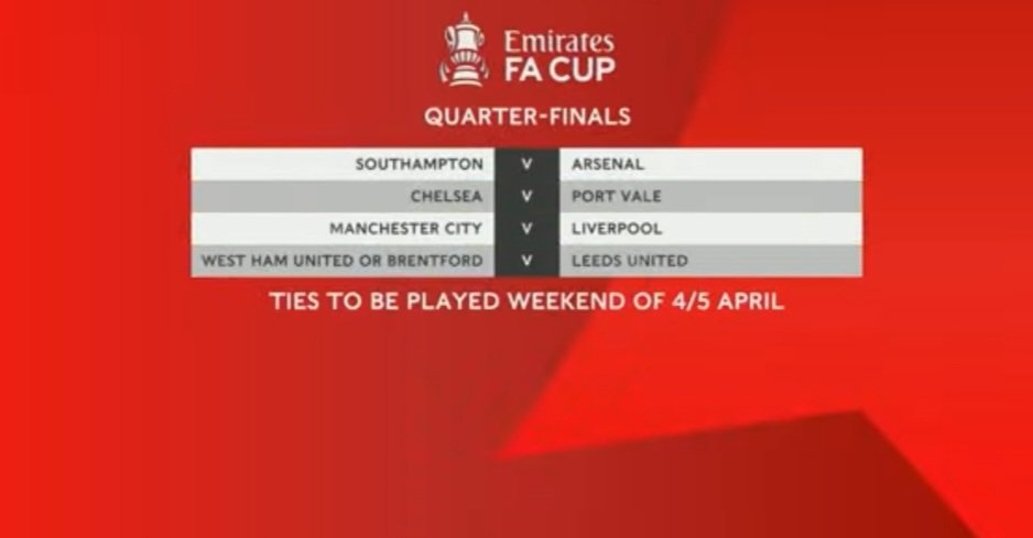 TheoNatty's tweet photo. FA Cup Quarter final draw..... https://t.co/MRCv3IPNma