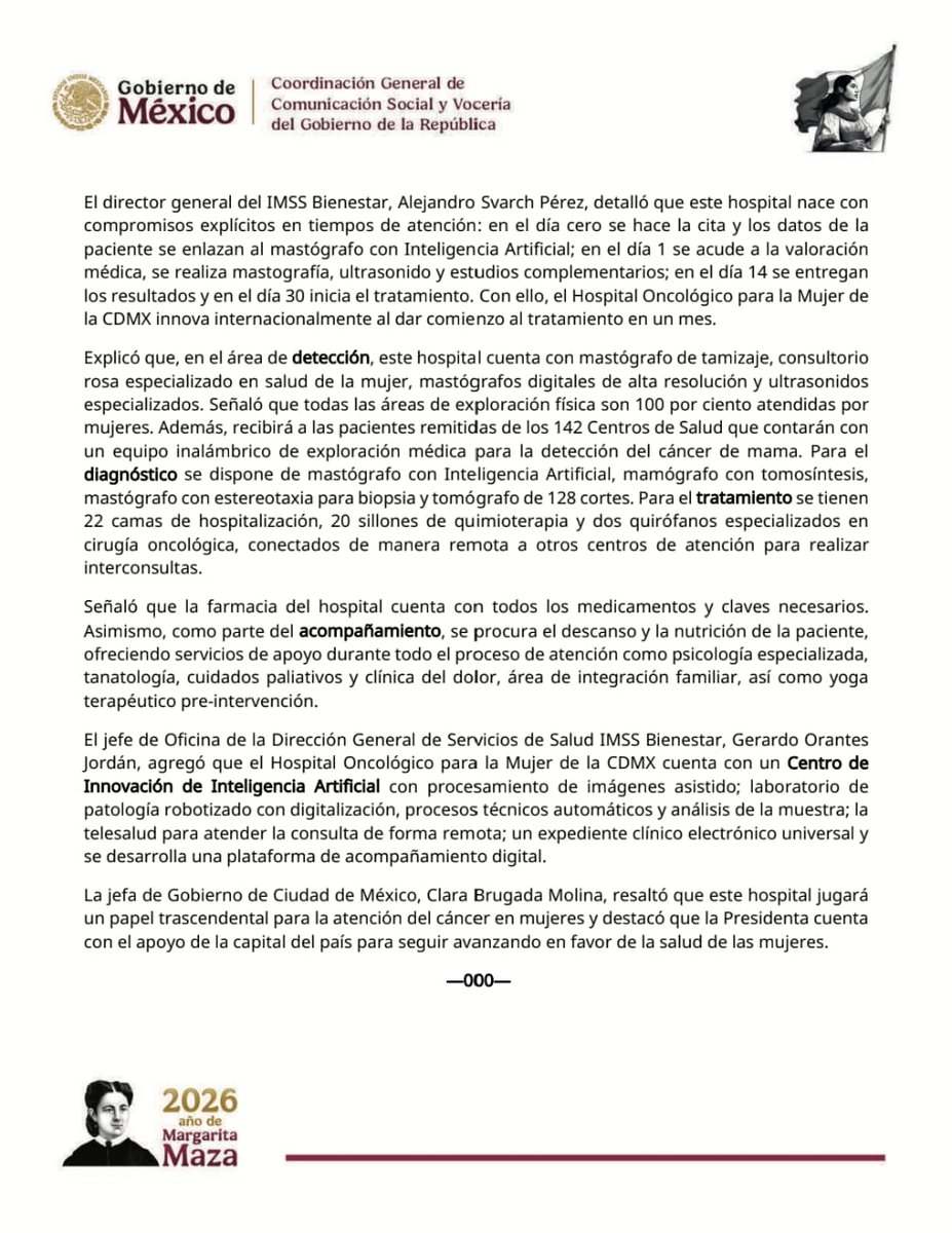 📰 #Comunicado   | Presidenta Claudia Sheinbaum  inaugura Hospital Oncológico para la Mujer de la #CDMX del #IMSSBienestar, que atenderá a 500 mil mujeres al año, gracias a un modelo de atención integral que permitirá comenzar el tratamiento en menos de un mes.