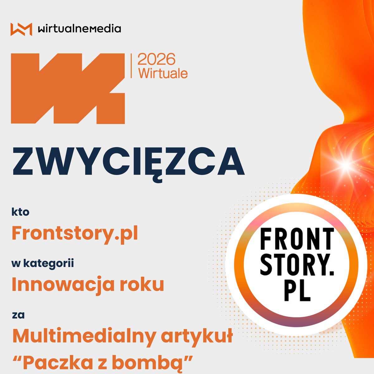 wirtualnemedia's tweet photo. Za Innowację roku nagrodzony został @FRONTSTORY_PL, w którym opublikowano multimedialny artykuł "Paczka z bombą”.

Nominacje przyznano także InPostowi i Canal+. https://t.co/xGoDBJXlGQ