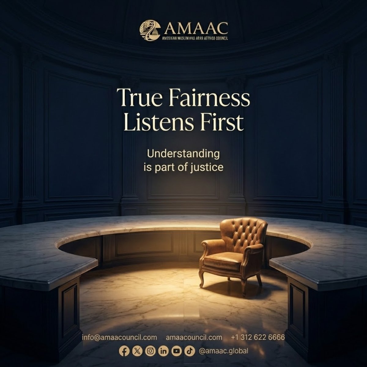 amaacglobal's tweet image. Fairness listens before it judges. ⚖️ 

Understanding is part of justice. Listen first, lead second. 

#AMAAC #Justice #Leadership