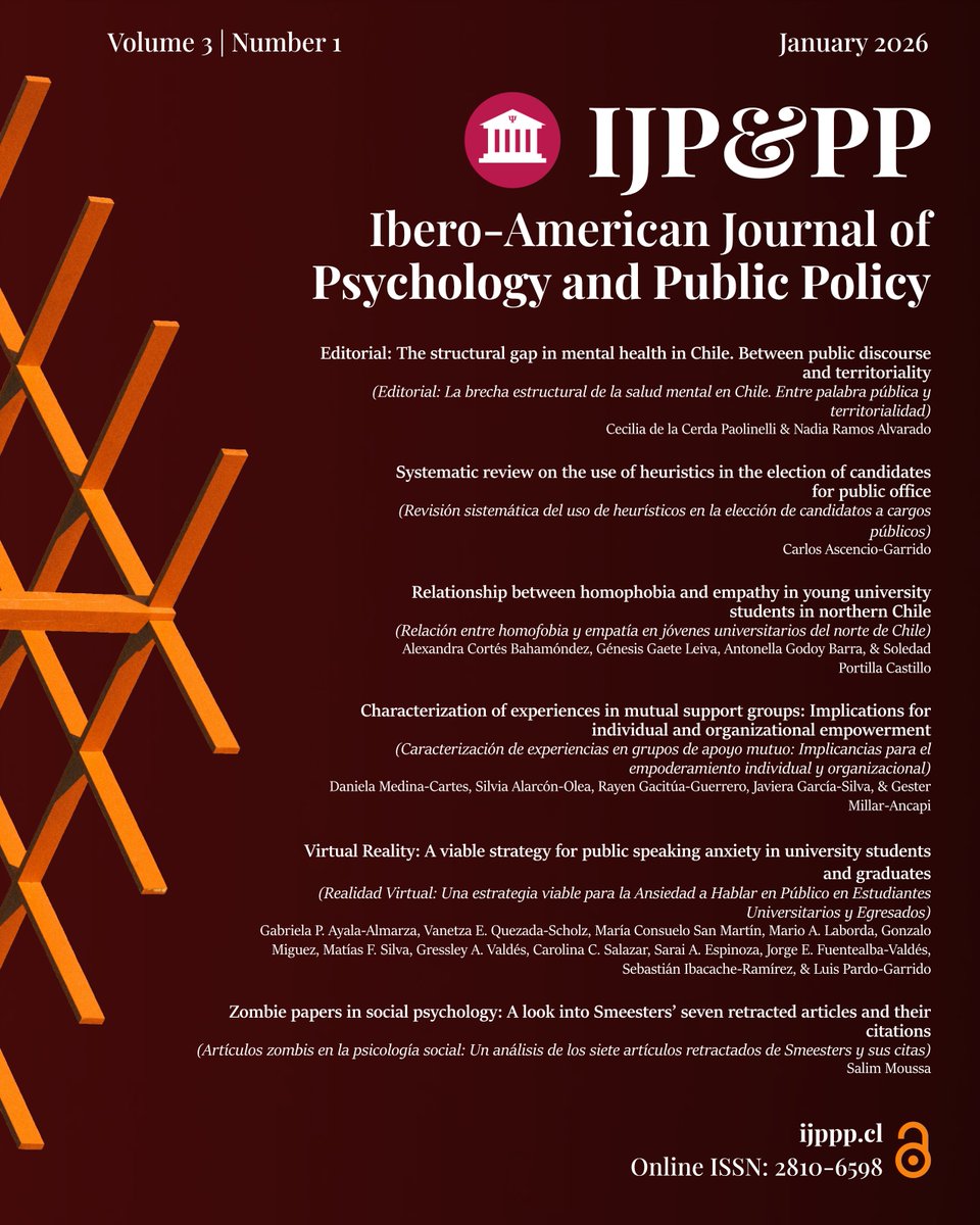 IJPPP_journal's tweet photo. 📕📗 ¡Hemos publicado un nuevo número!

🔎 Te invitamos a revisar el último número publicado de IJP&amp;PP (Vol. 3, No. 1, enero 2026)

🔗 💻 Disponible en:
https://t.co/fsKFcB3fxN

Contacto:
📧 ijppp@ufrontera.cl

#RevistaIJPPP #IJPPPJournal #Psicología #Psychology #PolíticaPública https://t.co/dimdkDdhpY