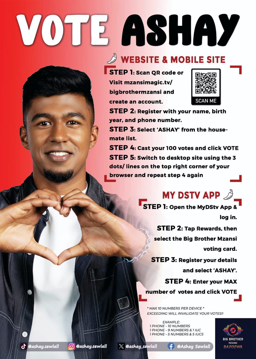 Team paprika and all Ashay lovers assemble♥️. We are up for possible eviction this week🙏🏾. 

We are up for possible eviction this week. Voting 🗳️ lines are open and will close on Thursday at 21:00 🕘.  

ASHAY READY FOR WEEK 9
PAPRIKAS BACKING ASHAY

#BBMzansiS6 #VoteAshay