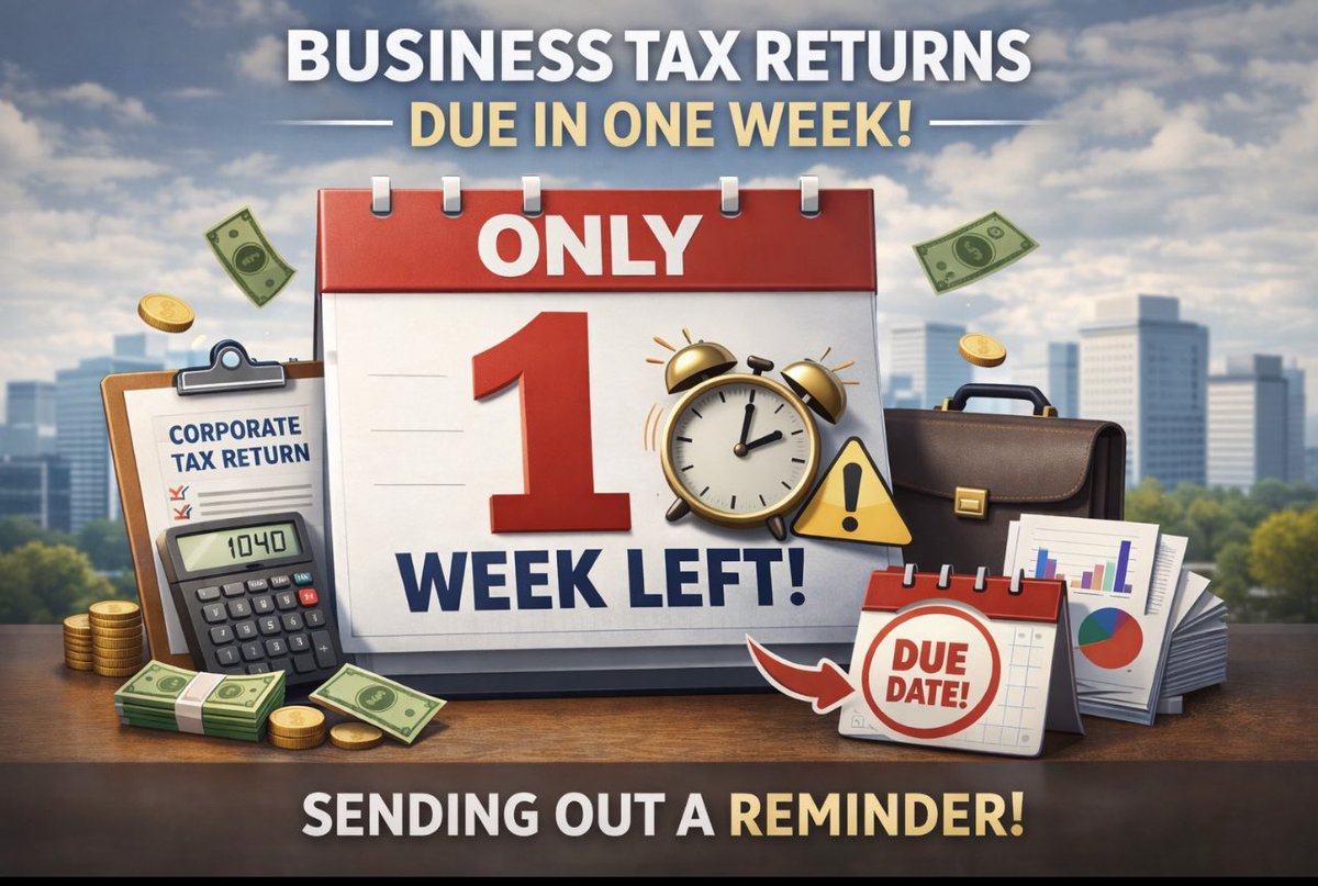 CompanionTax's tweet photo. Partnership Returns, S corporation and Corporation returns due March 16th 2026 #taxaeason 
@CompanionTax 
@tsegpodcast https://t.co/gsx7qMSlWp