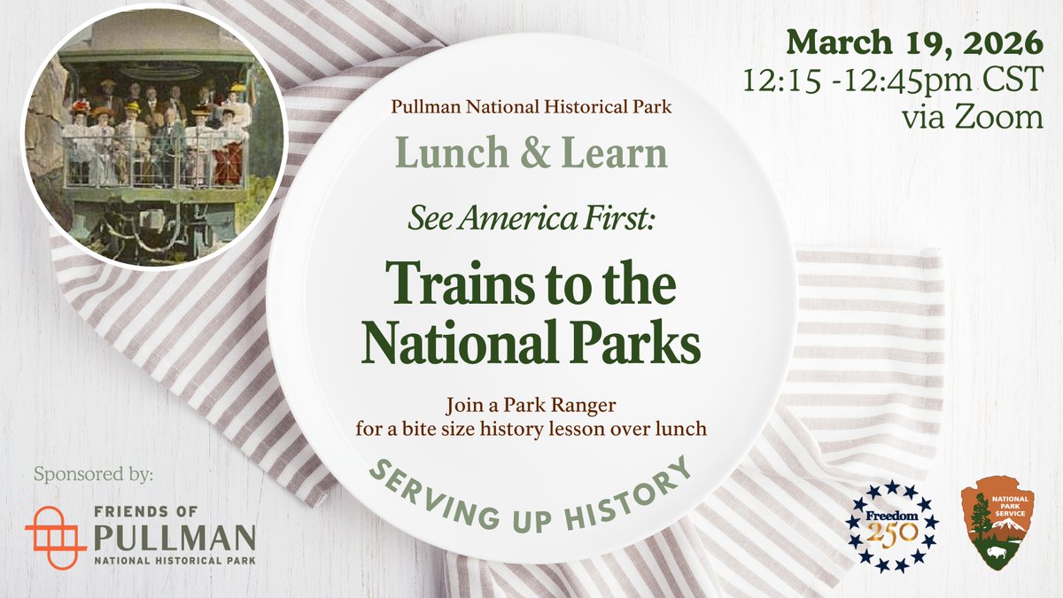 PullmanFriends's tweet photo. The first National Parks were nearly impossible to reach—weeks of travel by horse, stagecoach, or on foot.
Then came the railroads and a movement to See America First. Learn how Pullman helped make national park travel possible Thurs, March 19 | 12:15 PM https://t.co/YTHP9anANf https://t.co/bGkk9cfdLv